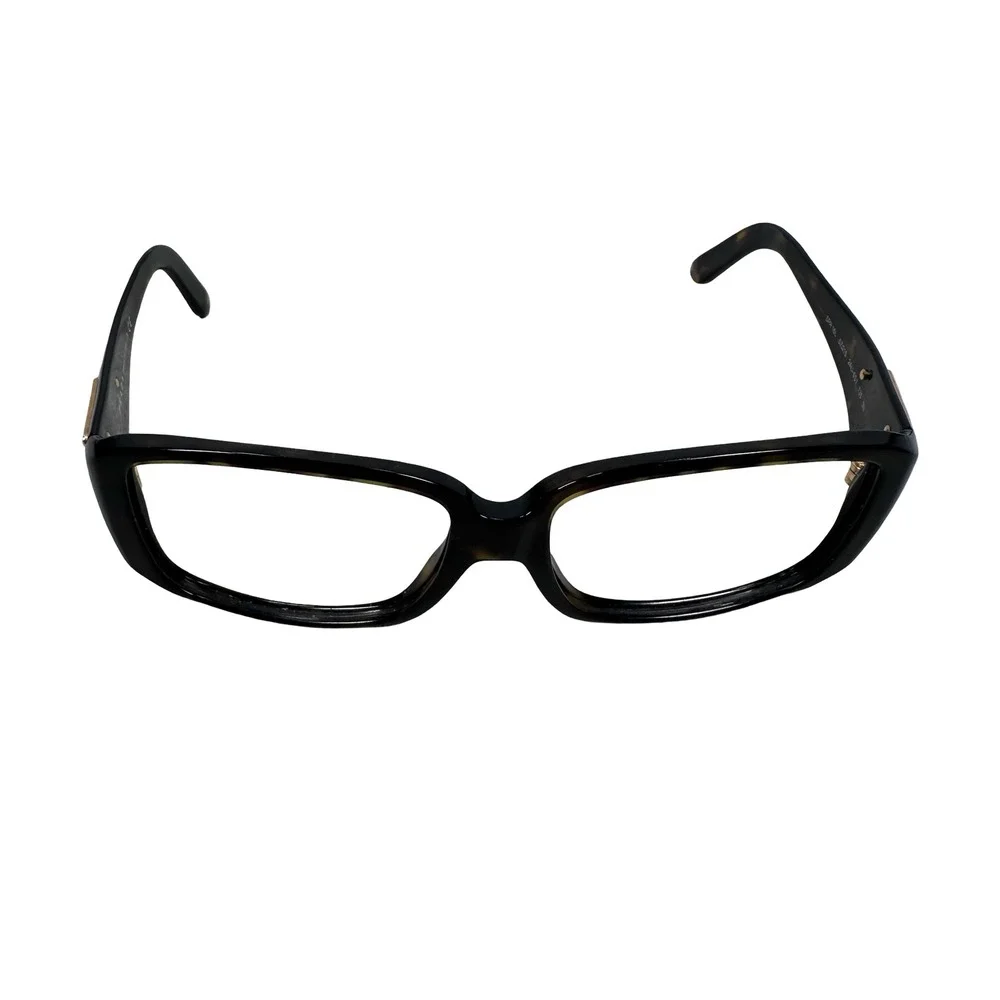 Prada SPR 16L Brown Tortoise Shell Rectangular Eyeglass Frames Gold Logo Italy